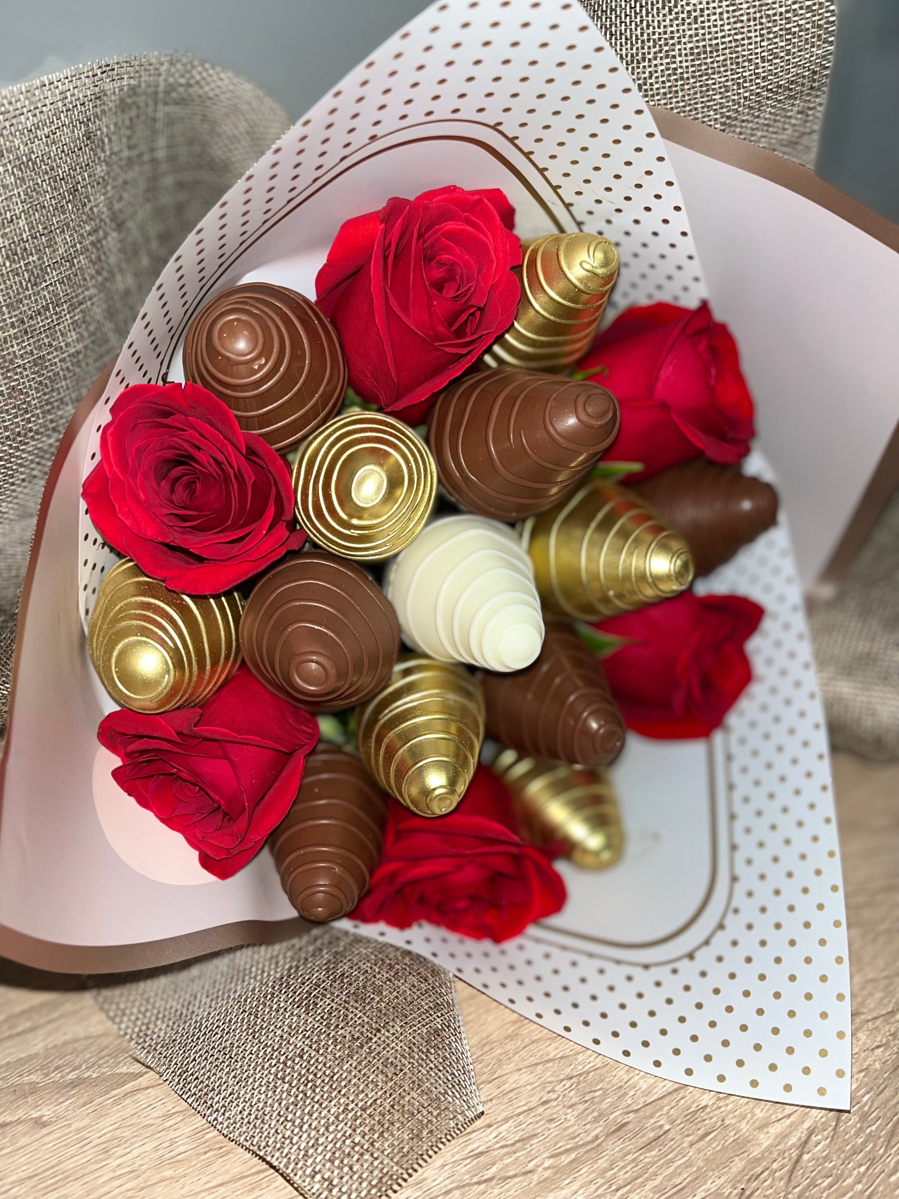 The Crimson Gold & Classic Cocoa Strawberry Bouquet