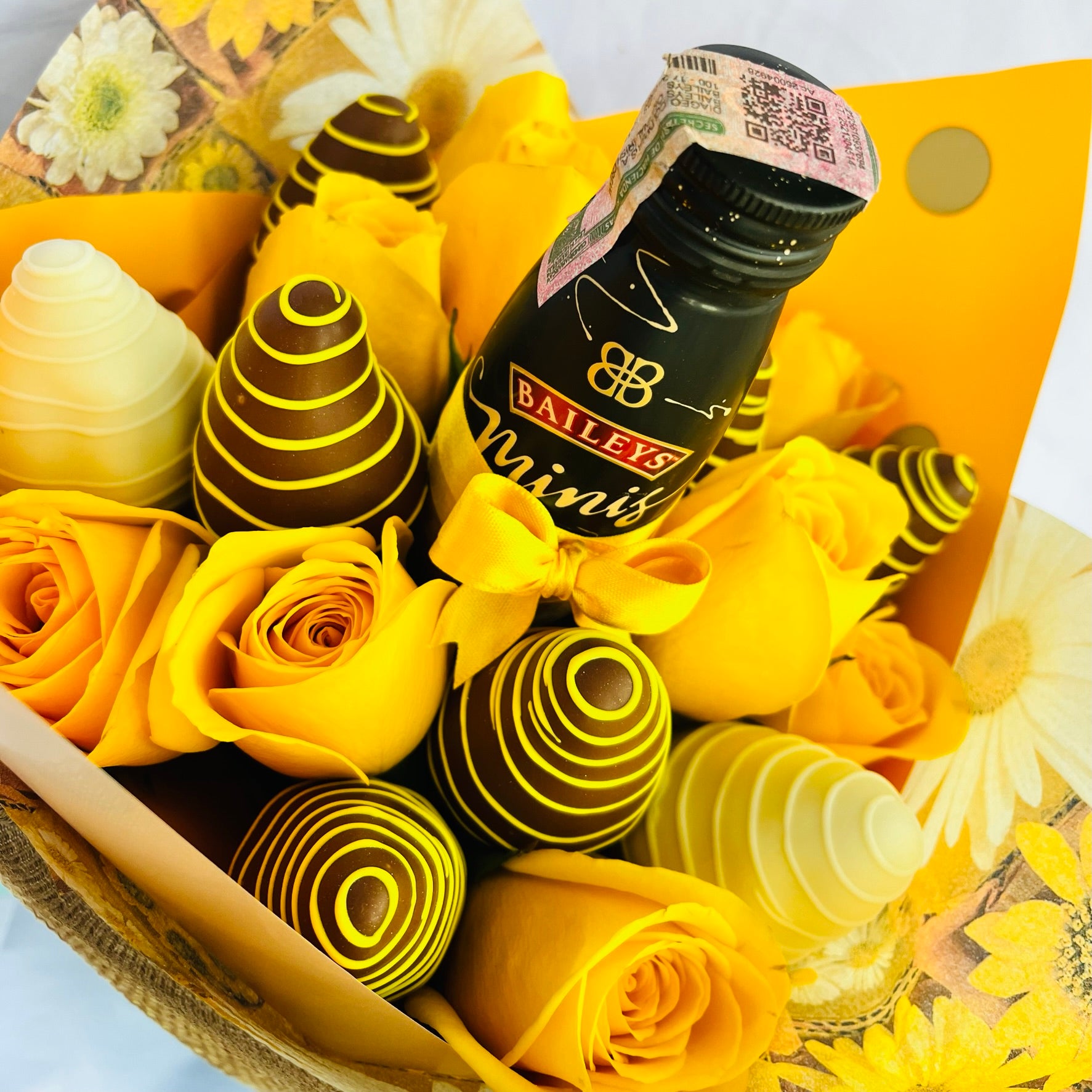 The Golden Amber & Baileys Minis Celebration Bouquet
