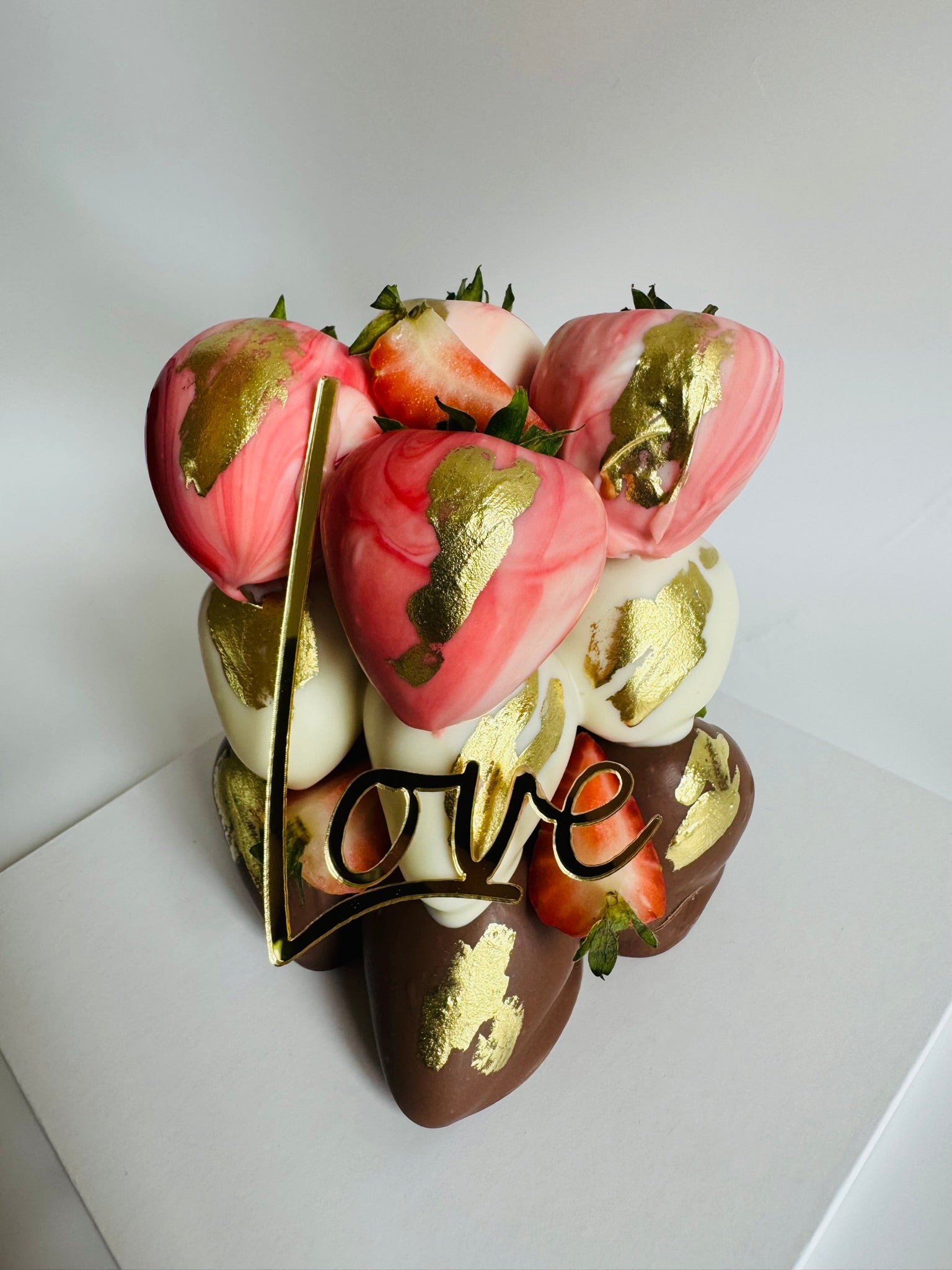 Luxe Marble & Gold Strawberry Tower